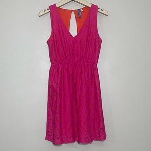 Buttons Hot Pink Lace Dress Women’s Small Orange Lined Party Cocktail Dress Sz S